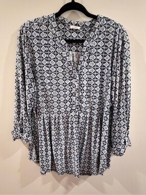 Westport Navy and White Printed V-Neck Peplum Tunic